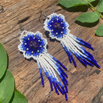 BEADED EARRINGS FLOWERS WITH SKULL STYLE HUICHOL