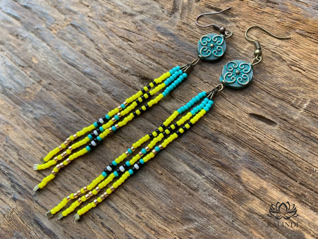 HANDMADE BEADED BUTTERFLY TASSELS EARRINGS