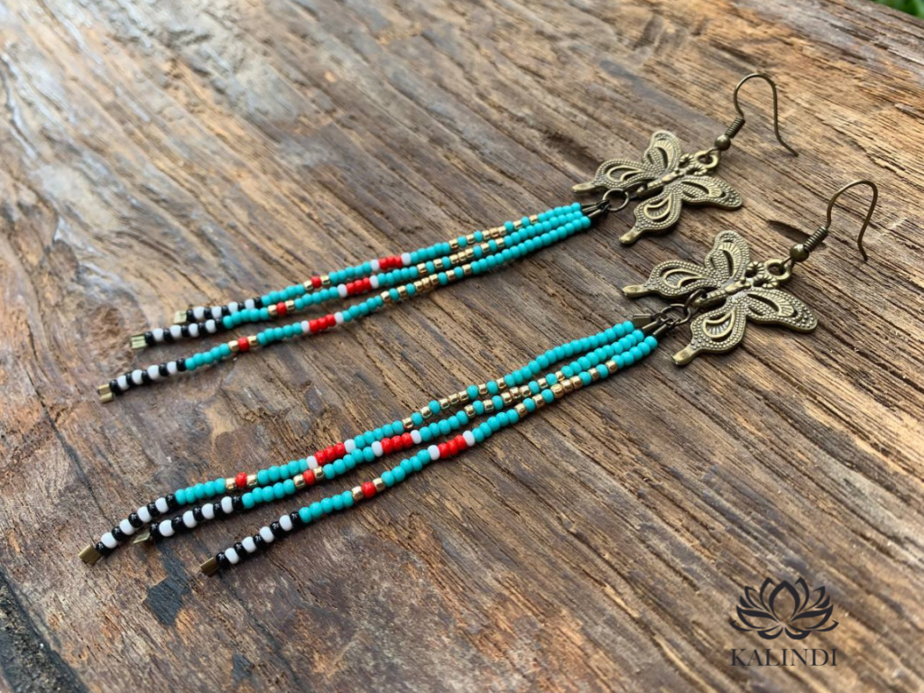 Handmade Beaded Butterfly Tassels Earrings