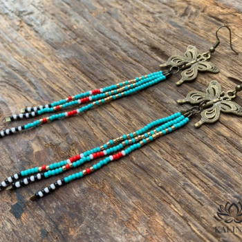 Handmade Beaded Butterfly Tassels Earrings