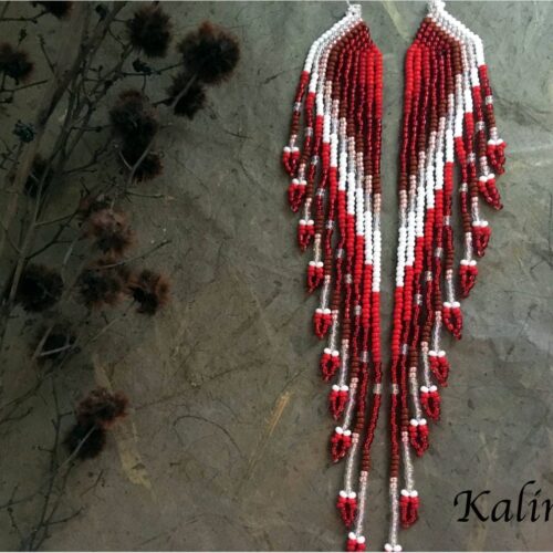 HANDMADE BEADED EARRINGS RED WINGS