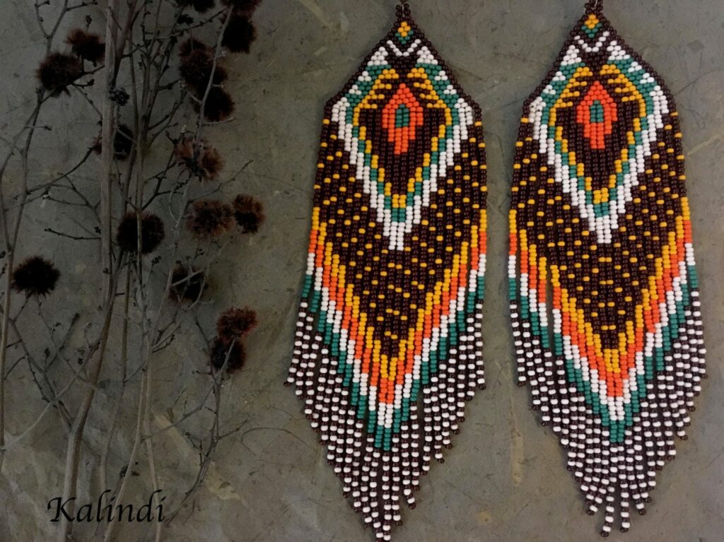 Long beaded earrings in the Native American style