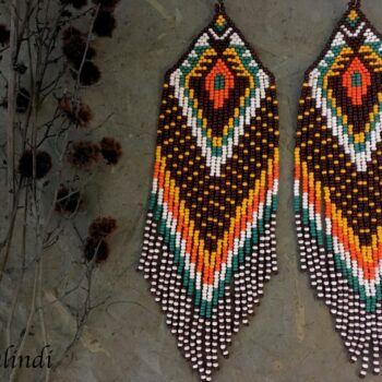 Long beaded earrings in the Native American style