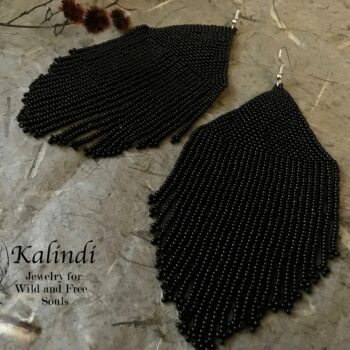 Evening large black beaded earrings