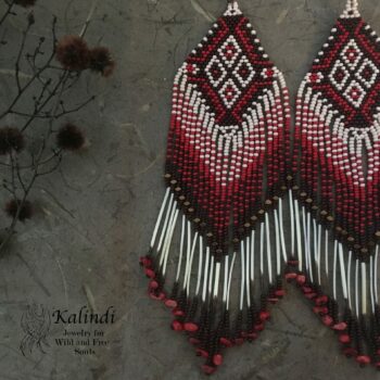 Handmade long earrings with porcupine quills and coral