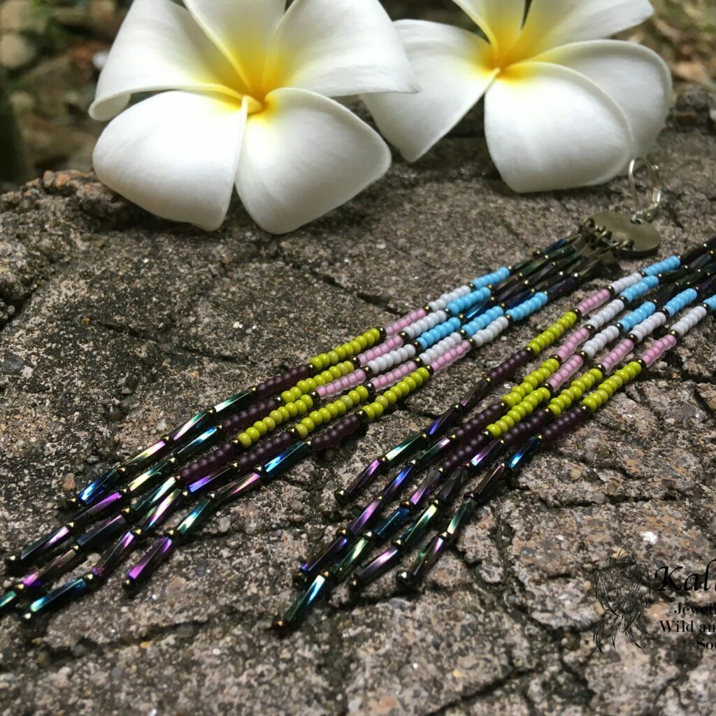 Purple handmade beaded earrings