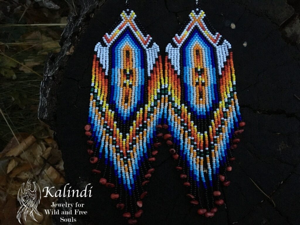 Long Handmade Beaded Earrings in Native American style