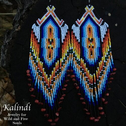 Long Handmade Beaded Earrings in Native American style