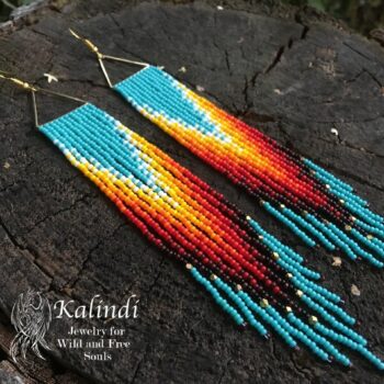 LONG BEADED EARRINGS IN THE NATIVE AMERICAN STYLE