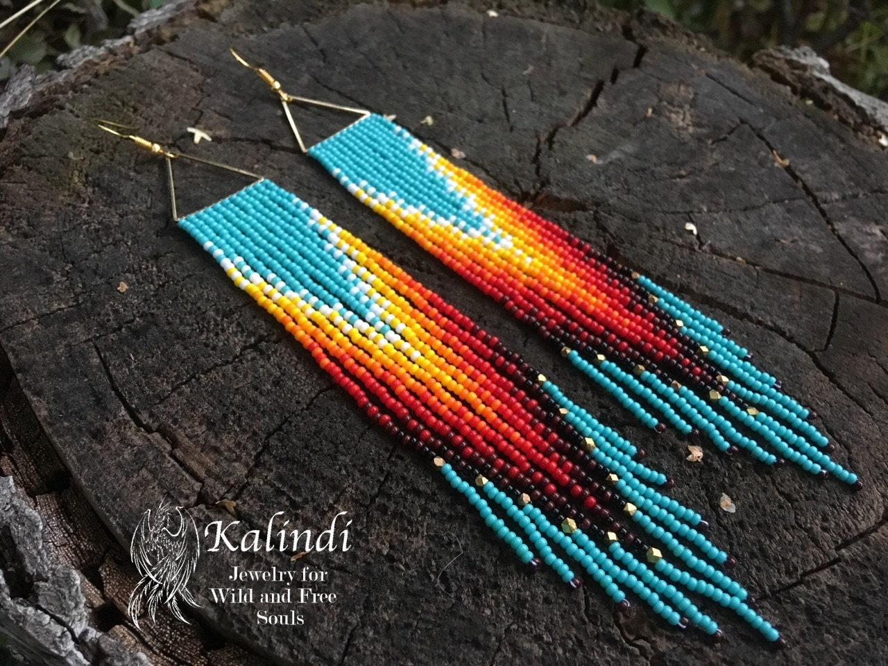 LONG BEADED EARRINGS IN THE NATIVE AMERICAN STYLE