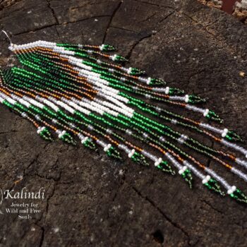 Handmade beaded earrings Green wings