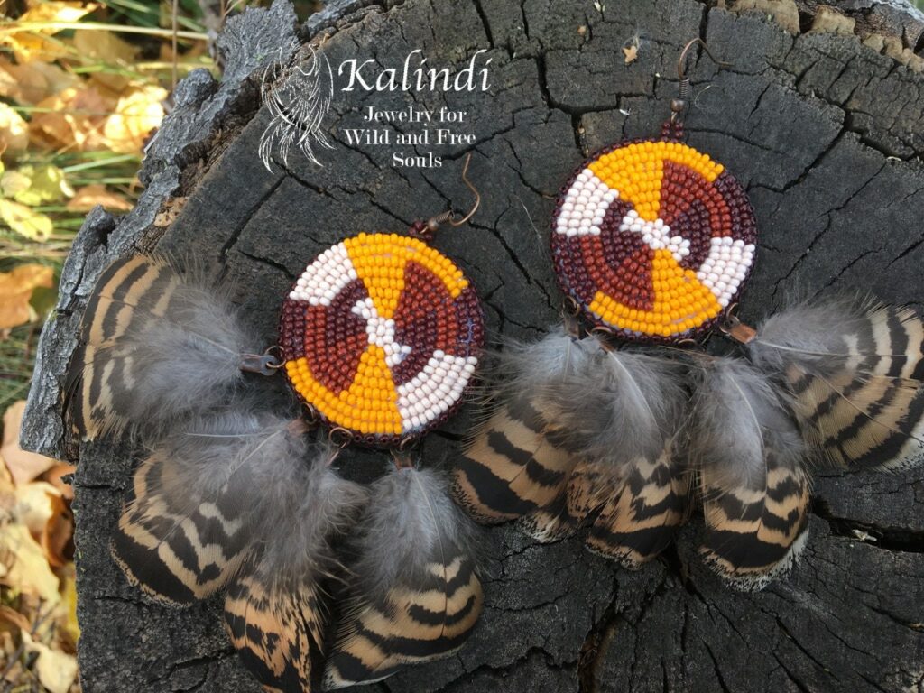 Earrings with handmade bead embroidery