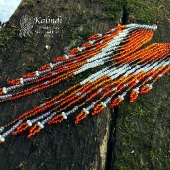 HANDMADE BEADED EARRINGS ORANGE WINGS