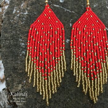 Red and gold handmade beaded earrings