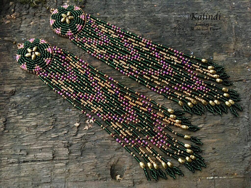 LONG BEADED EARRINGS HAND-EMBROIDERED