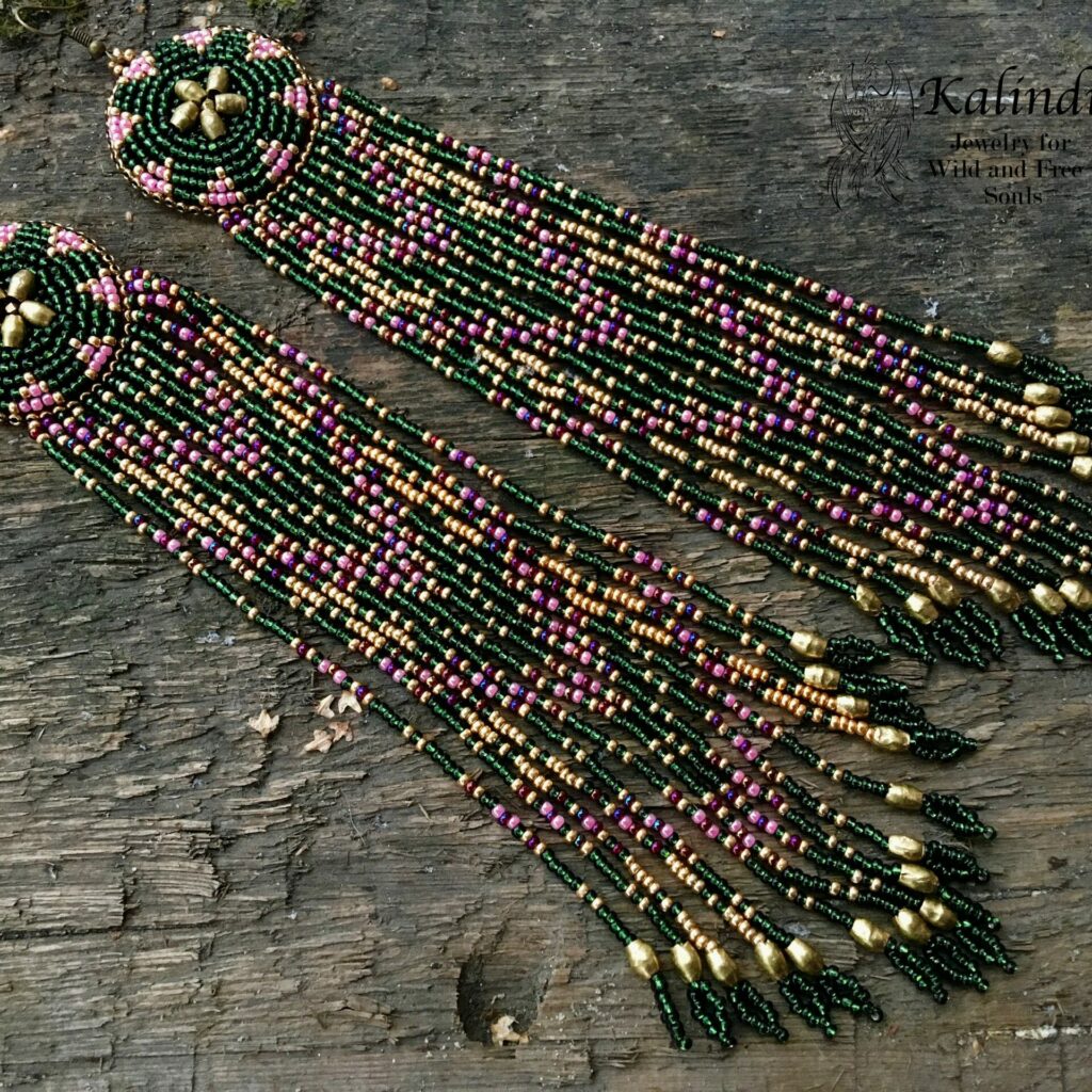 LONG BEADED EARRINGS HAND-EMBROIDERED