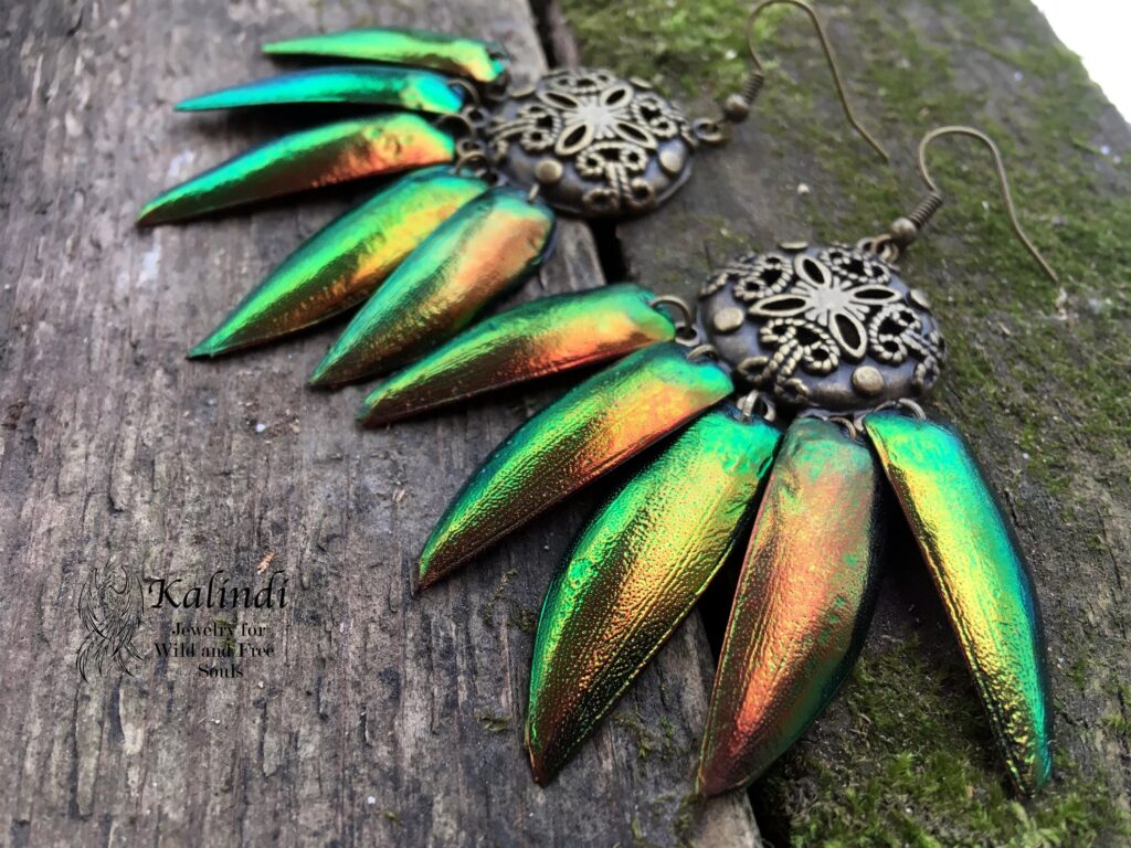 Earrings with beetle wings