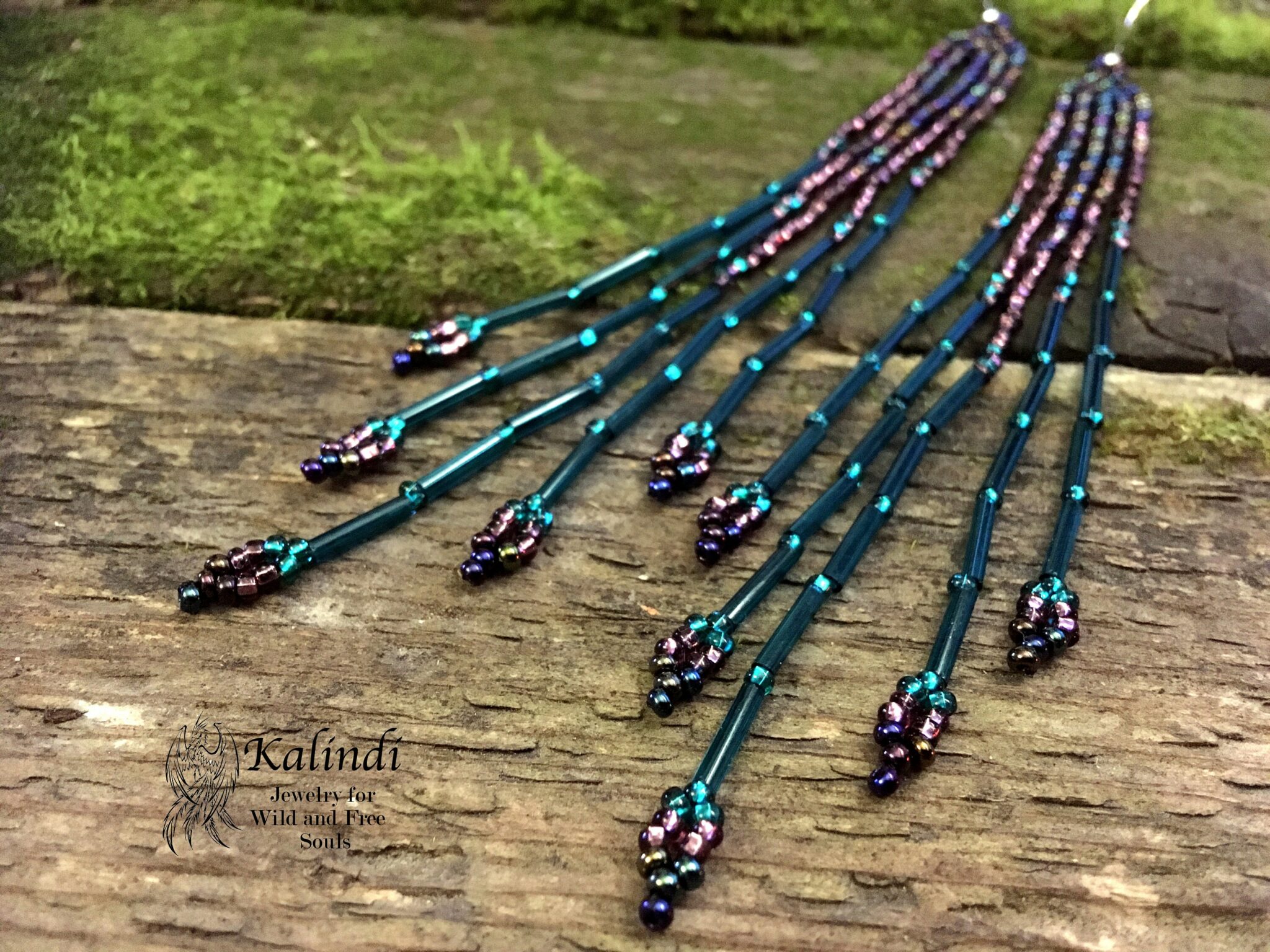 Long Purple Handmade Beaded Earrings