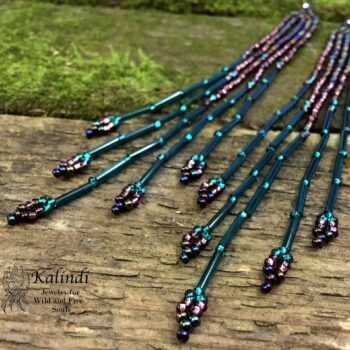 Long Purple Handmade Beaded Earrings