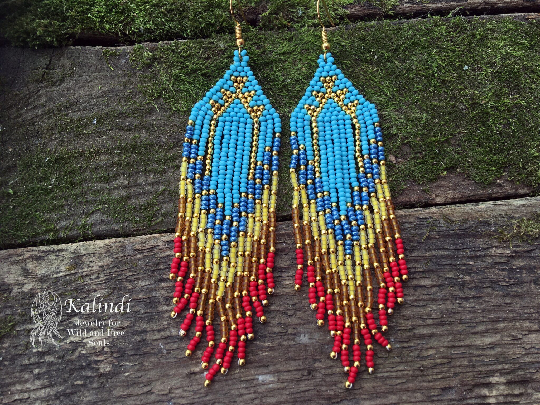 Handmade Blue Beaded Earrings in Native American style