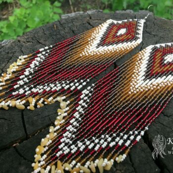 Long handmade beaded earrings with stones