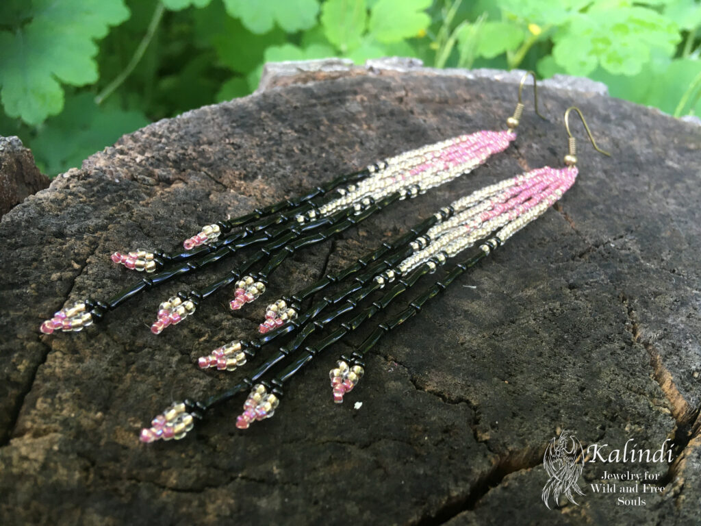 LONG HANDMADE BEADED EARRINGS