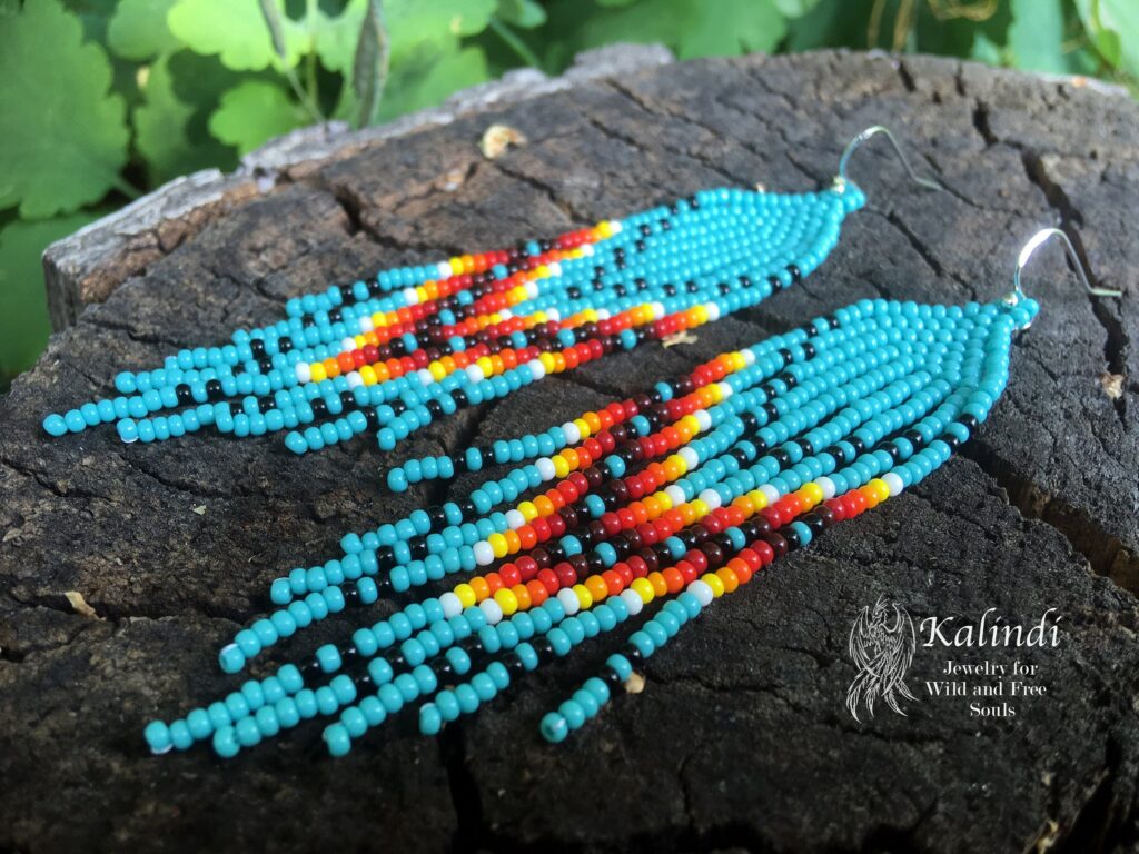 turquoise HANDMADE BEADED EARRINGS NATIVE AMERICAN STYLE