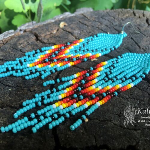 turquoise HANDMADE BEADED EARRINGS NATIVE AMERICAN STYLE