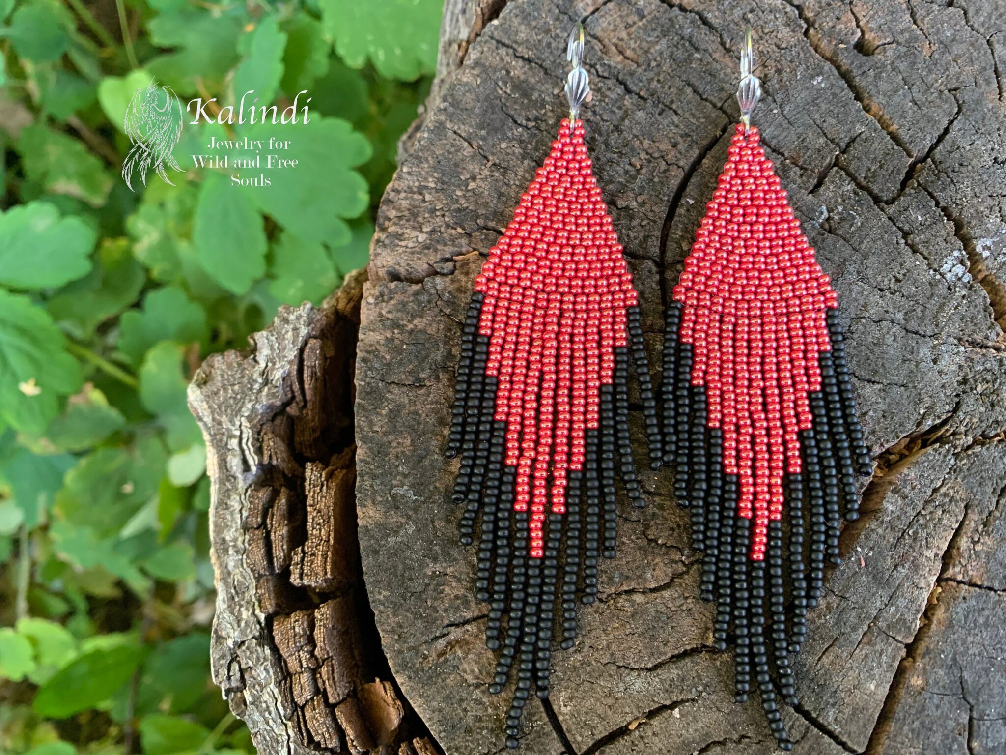 Black and red beaded earrings