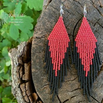 Black and red beaded earrings