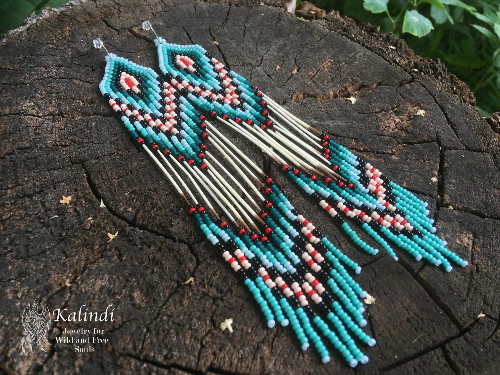 Turquoise beaded earrings with porcupine quills