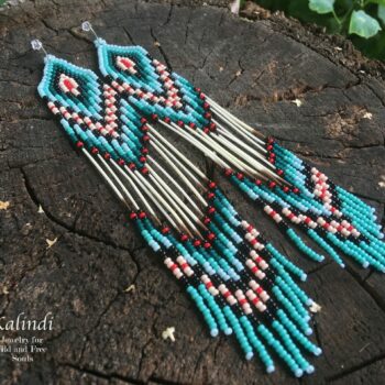 Turquoise beaded earrings with porcupine quills