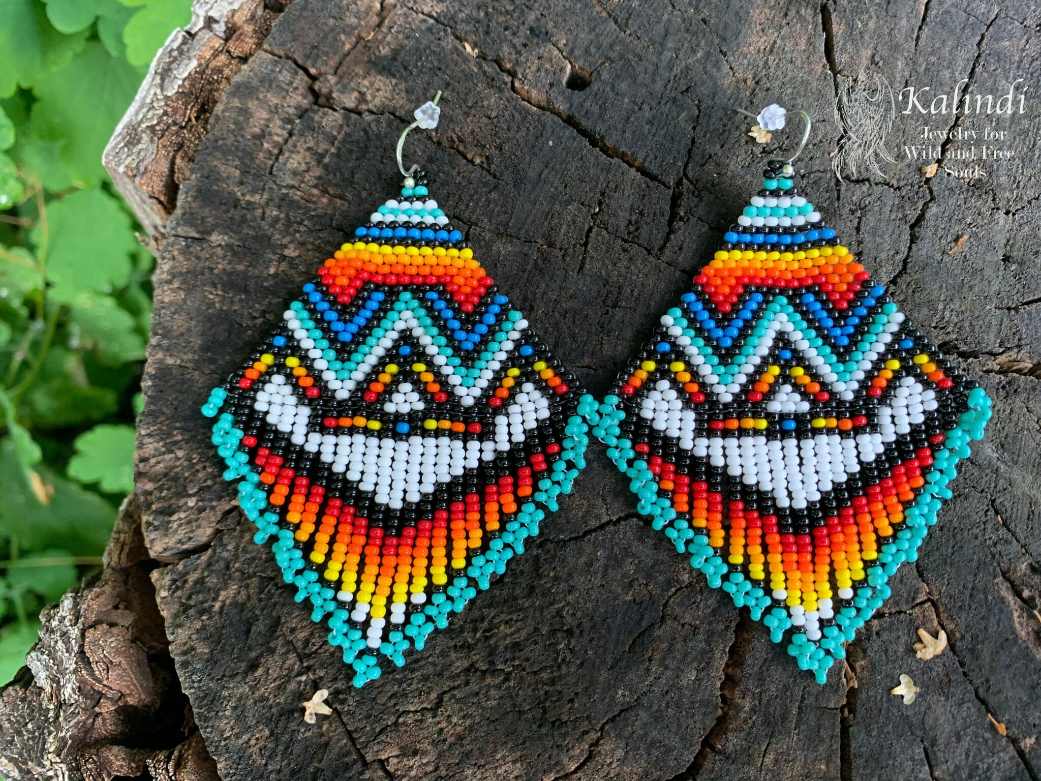 Bright ethnic handmade beaded earrings