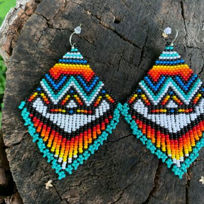 Bright ethnic handmade beaded earrings