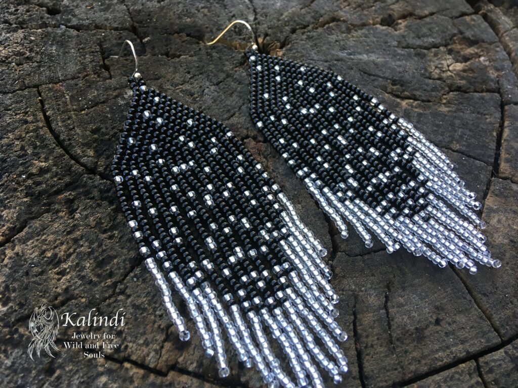 Black and silver beaded earrings