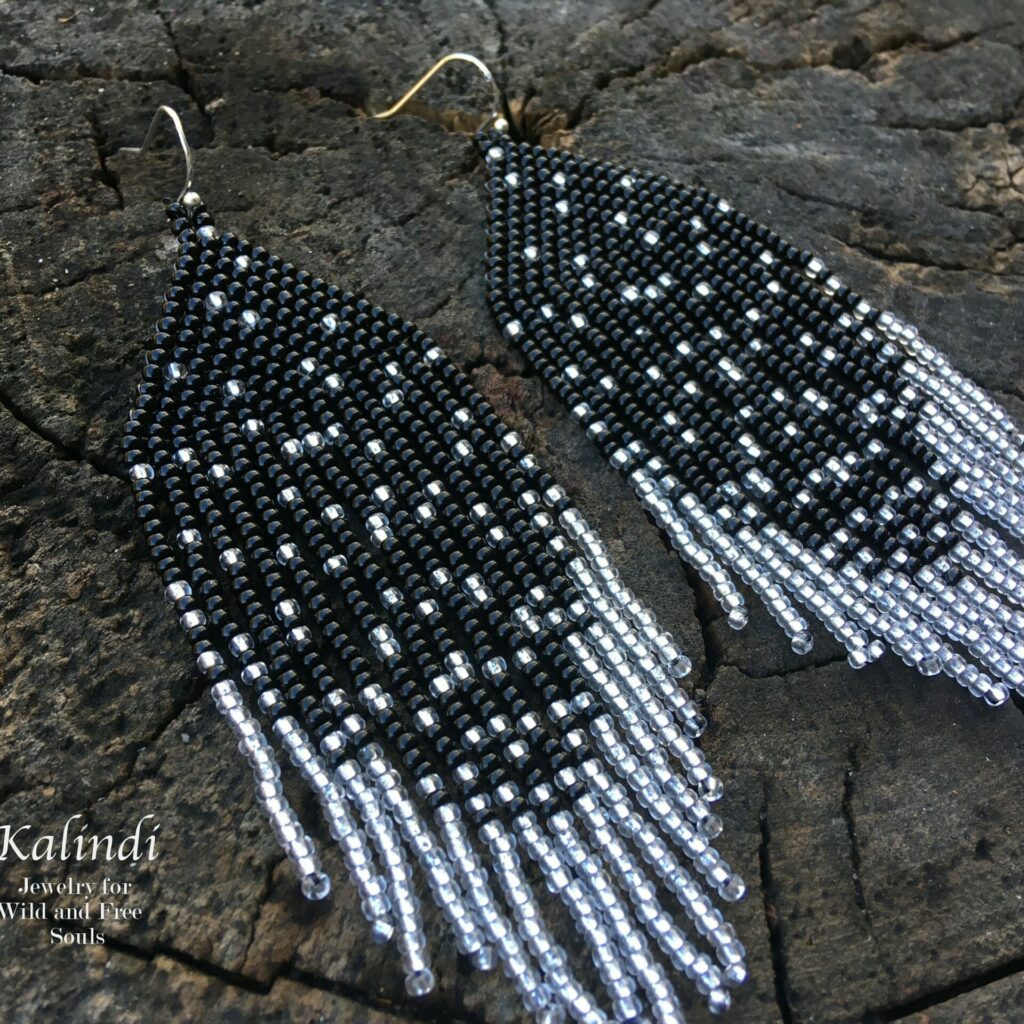 Black and silver beaded earrings