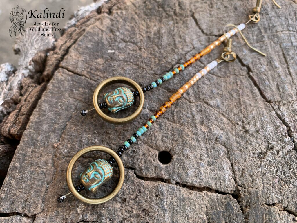 Handmade beaded earrings with Buddha