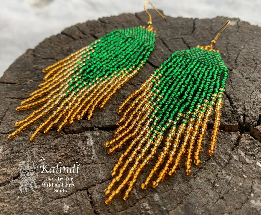 Large green beaded earrings