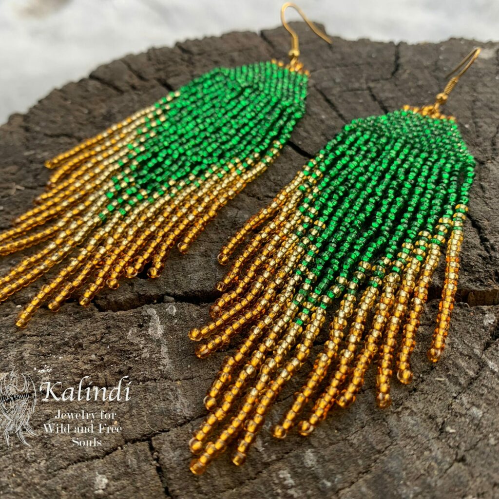 Large green beaded earrings