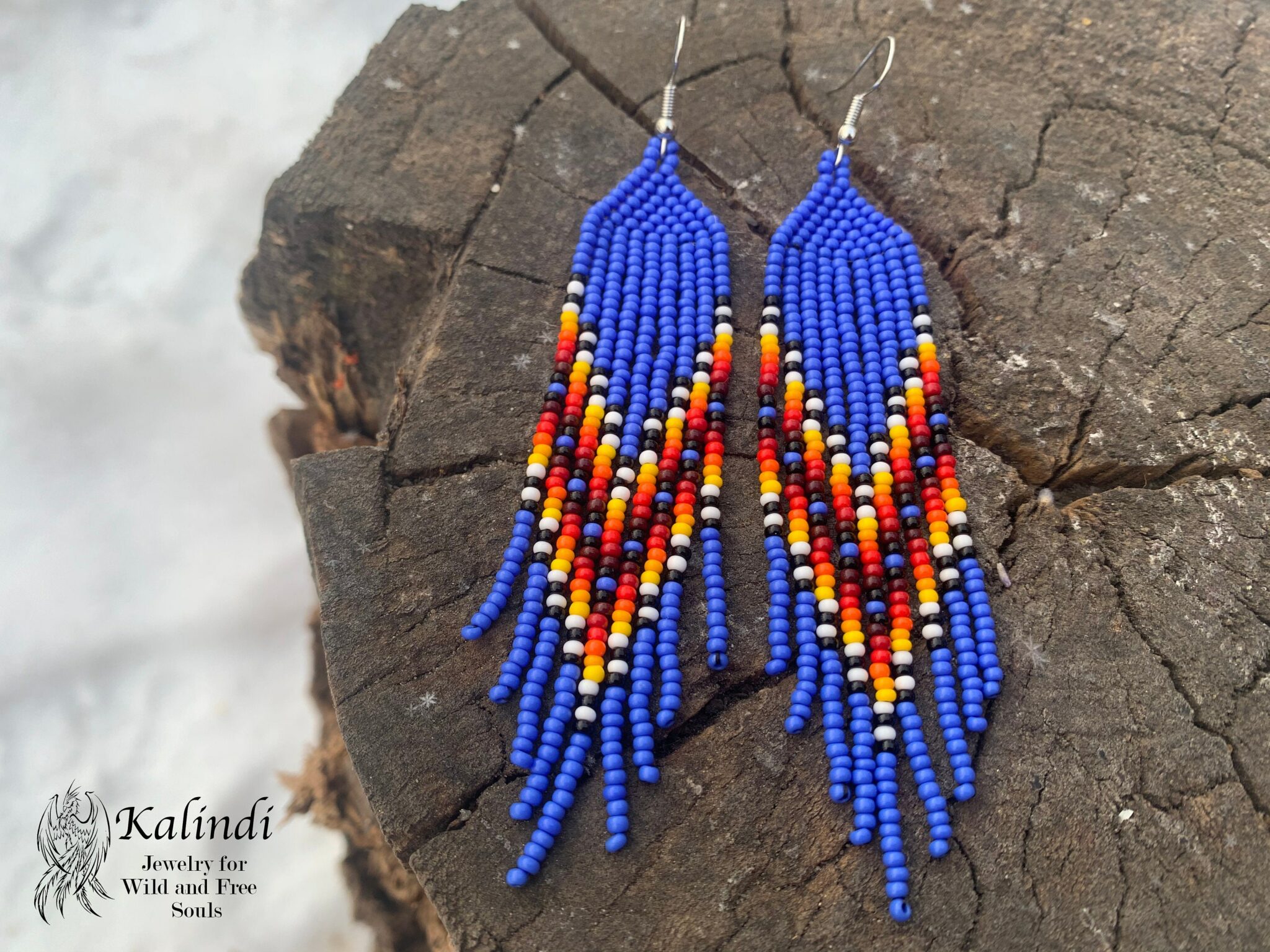 BLUE HANDMADE BEADED EARRINGS IN NATIVE AMERICAN STYLE