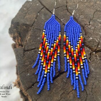 BLUE HANDMADE BEADED EARRINGS IN NATIVE AMERICAN STYLE