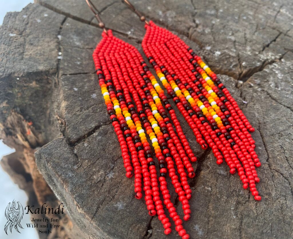 Red Handmade Beaded Earrings in Native American style