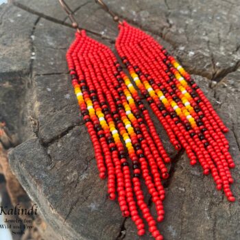 Red Handmade Beaded Earrings in Native American style