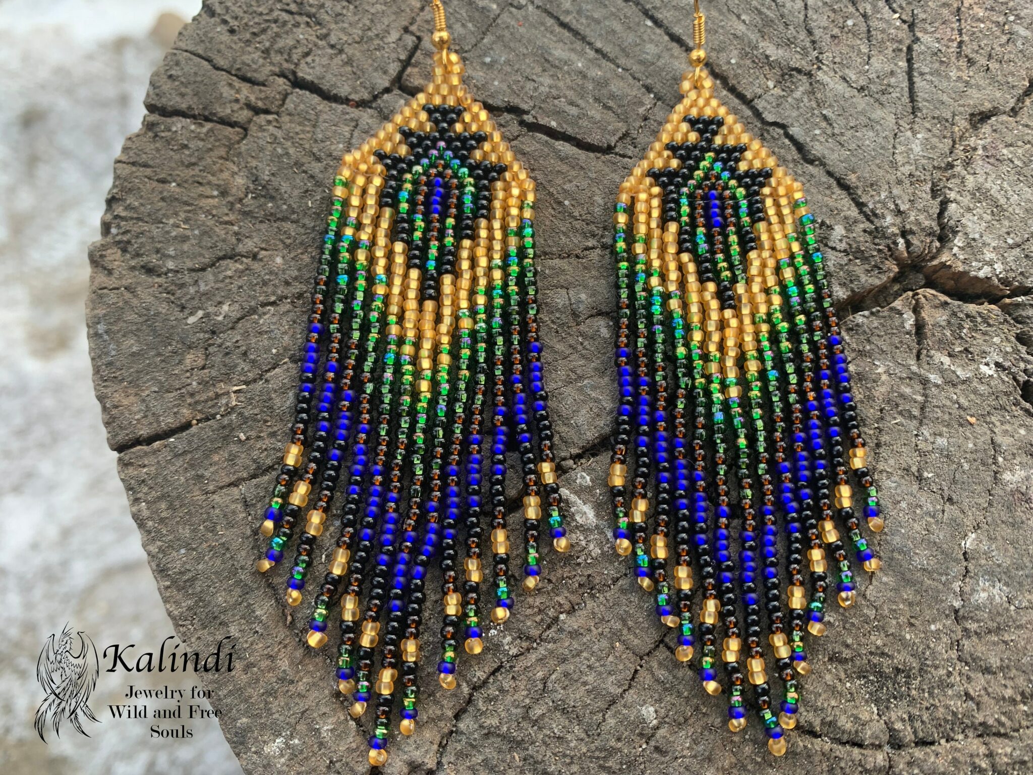 LONG PEACOCK BEADED EARRINGS