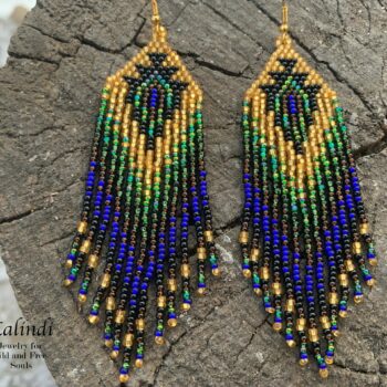 LONG PEACOCK BEADED EARRINGS