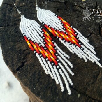 WHITE HANDMADE BEADED EARRINGS IN NATIVE AMERICAN STYLE