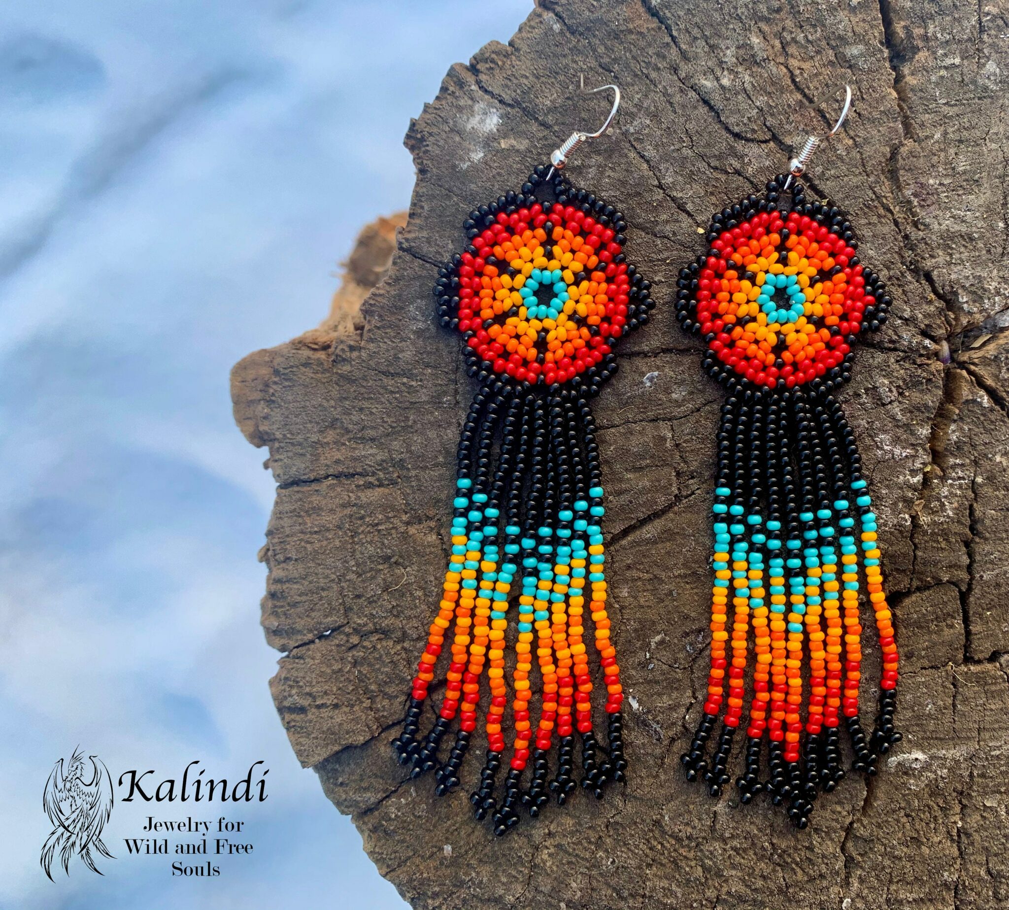 BEADED EARRINGS FLOWERS STYLE HUICHOL