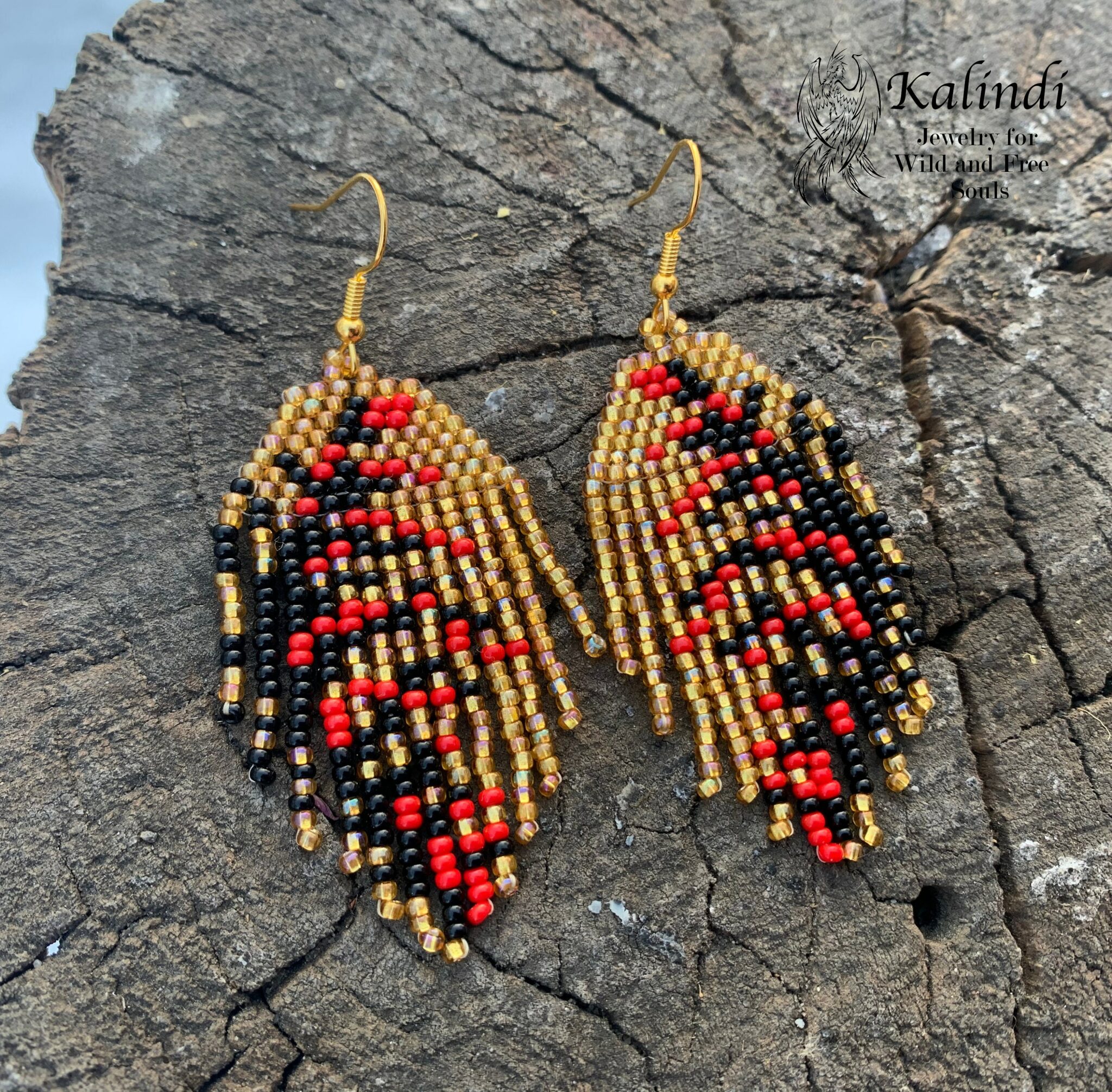 HANDMADE BEADED GOLD EARRINGS