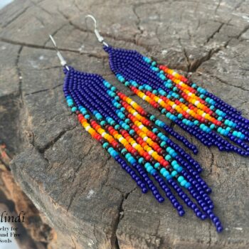 BLUE HANDMADE BEADED EARRINGS IN NATIVE AMERICAN STYLE