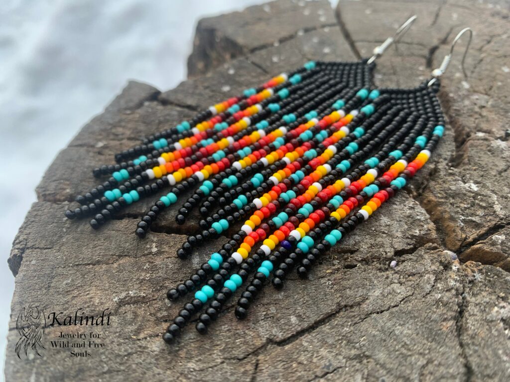 Black HANDMADE BEADED EARRINGS IN NATIVE AMERICAN STYLE